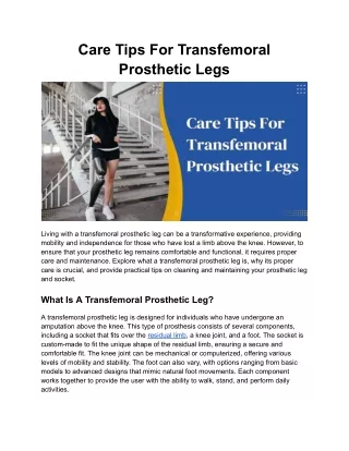 Care Tips For Transfemoral Prosthetic Legs