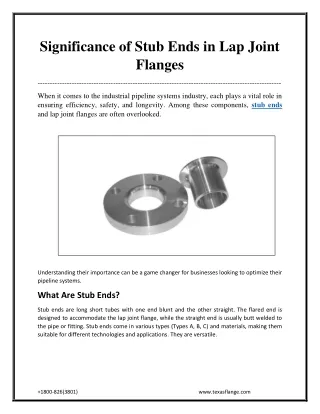 Significance of Stub Ends in Lap Joint Flanges