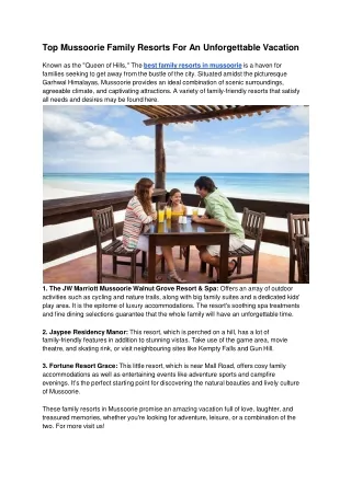 Top Mussoorie Family Resorts For An Unforgettable Vacation