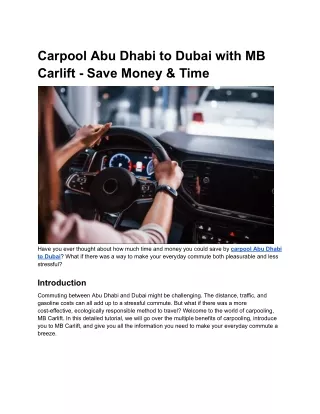 Carpool Abu Dhabi to Dubai with MB Carlift - Save Money & Time