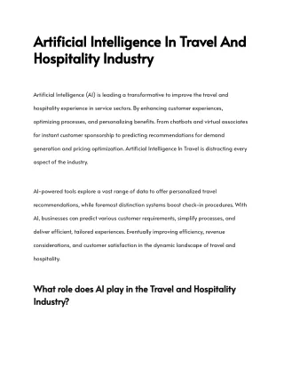 Artificial Intelligence In Travel And Hospitality Industry