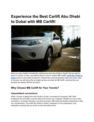 Experience the Best Carlift Abu Dhabi to Dubai with MB Carlift