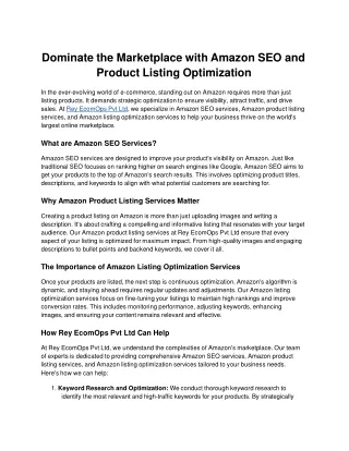 Dominate the Marketplace with Amazon SEO and Product Listing Optimization