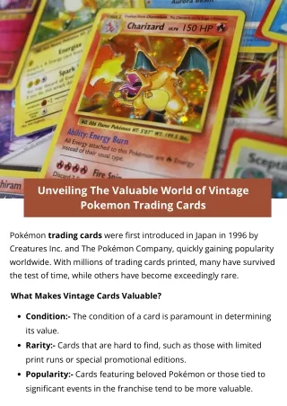 Unveiling The Valuable World of Vintage Pokemon Trading Cards