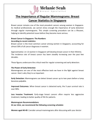 The Importance of Regular Mammograms Breast Cancer Statistics in Singapore