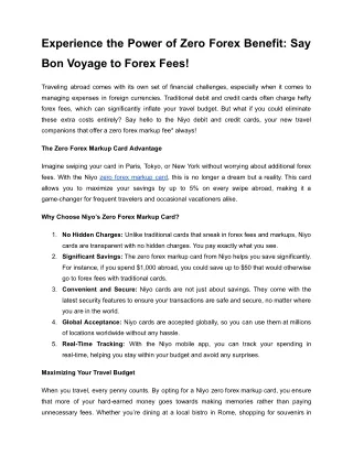 Experience the Power of Zero Forex Benefit_ Say Bon Voyage to Forex Fees