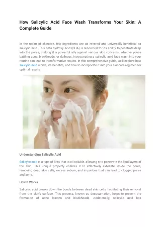 How Salicylic Acid Face Wash Transforms Your Skin A Complete Guide