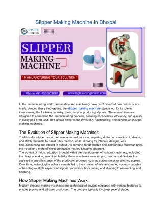 Slipper Making Machine In Bhopal