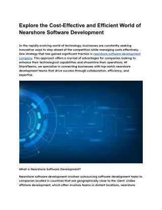 Explore the Cost-Effective and Efficient World of Nearshore Software Development