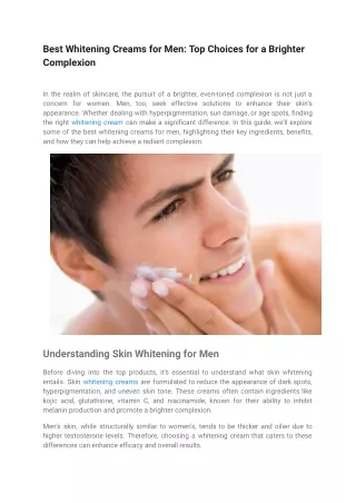 Best Whitening Creams for Men Top Choices for a Brighter Complexion