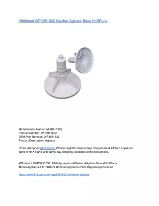 Whirlpool WP3951632 Washer Agitator Base HnKParts