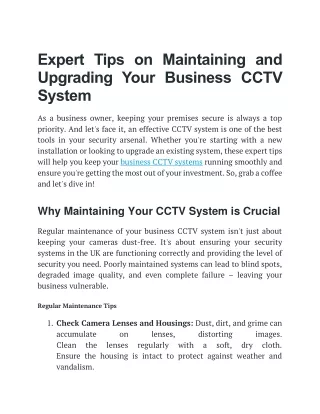 Expert Tips on Maintaining and Upgrading Your Business CCTV System