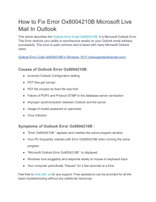 How to Fix Error Ox8004210B Microsoft Live Mail In Outlook