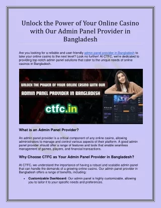CTFC: Our Trustworthy Admin Panel Provider in Bangladesh
