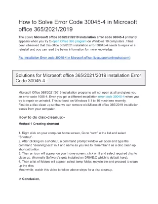 How to Solve Error Code 30045-4 in Microsoft office 365/2021/2019