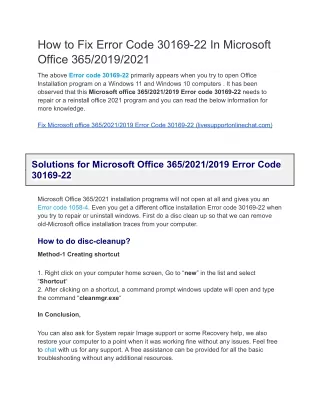 How to Fix Error Code 30169-22 In Microsoft Office 365/2019/2021