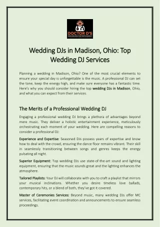 Wedding DJs in Madison, Ohio: Top Wedding DJ Services