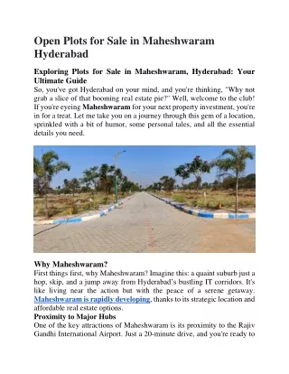 Open Plots for Sale in Maheshwaram Hyderabad