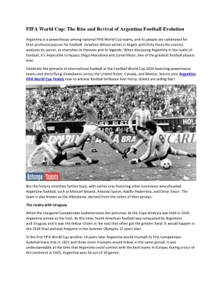 FIFA World Cup The Rise and Revival of Argentina Football Evolution