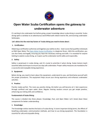 Open Water Scuba Certification opens the gateway to underwater adventure