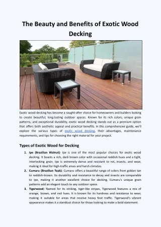 The Beauty and Benefits of Exotic Wood Decking