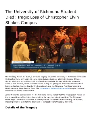 University of Richmond Student Died: Tragic Loss and Campus Remembrance