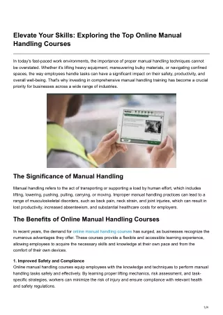 Elevate Your Skills Exploring the Top Online Manual Handling Courses