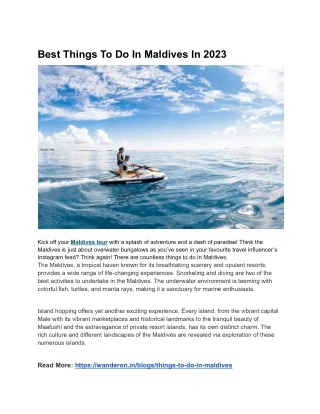 Top 10 Things To Do In Maldives For The Best Of Experience
