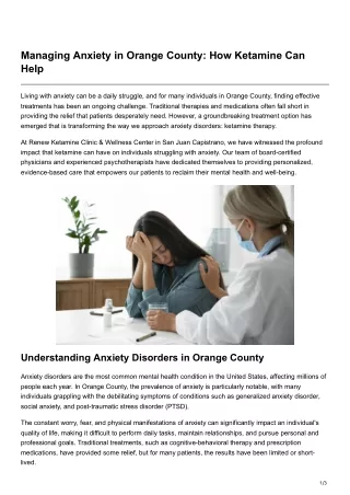 Managing Anxiety in Orange County How Ketamine Can Help