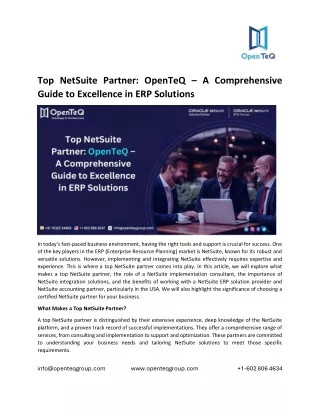 Top NetSuite Partner: OpenTeQ – A Comprehensive Guide to Excellence in ERP Solutions