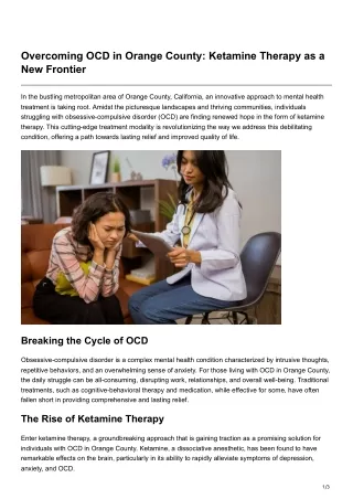 Overcoming OCD in Orange County Ketamine Therapy as a New Frontier