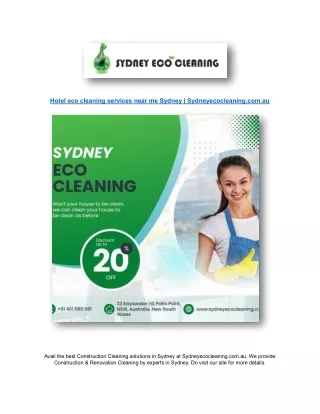 Hotel eco cleaning services near me Sydney | Sydneyecocleaning.com.au