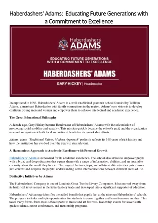 Haberdashers' Adams:  Educating Future Generations with a Commitment to Success