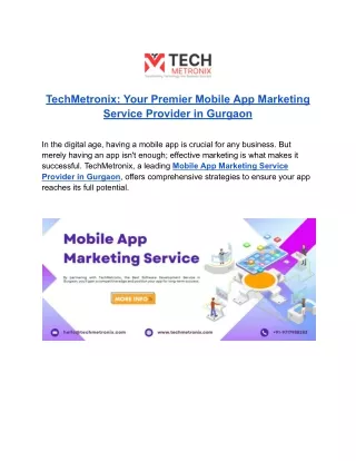 TechMetronix- Mobile App Marketing Service Provider in Gurgaon