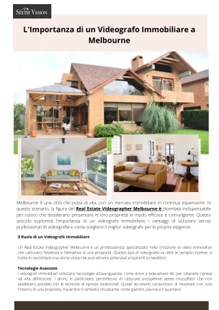 L'Importanza di un Videografo Immobiliare a Melbourne