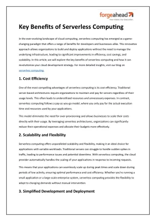 Key Benefits of Serverless Computing