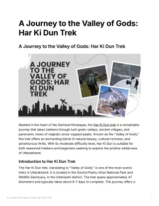 A Journey to the Valley of Gods: Har Ki Dun Trek - EBOOK Guide