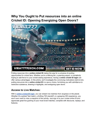 Why You Ought to Put resources into an online based Cricket ID_ Opening Energizing Open doors