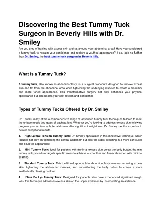 Discovering the Best Tummy Tuck Surgeon in Beverly Hills with Dr. Smiley