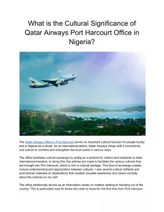 3.What is the Cultural Significance of Qatar Airways Port Harcourt Office in Nigeria