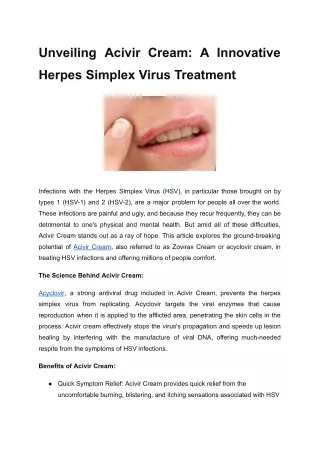 pdf Unveiling Acivir Cream_ A Innovative Herpes Simplex Virus Treatment