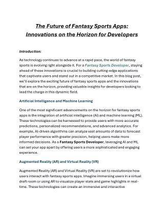 The Future of Fantasy Sports Apps Innovations on the Horizon for Developers