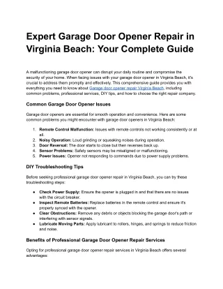 Garage door opener repair Virginia Beach