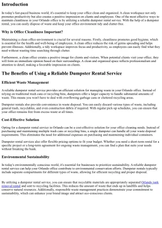 Keep Your Orlando Office Clean with a Reliable Dumpster Rental Service