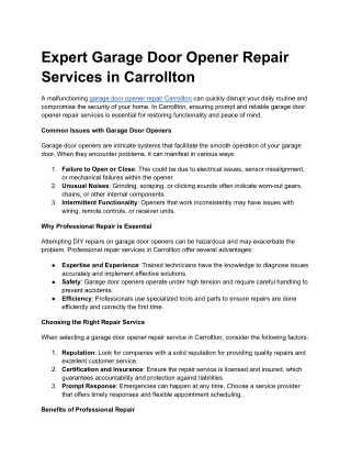 Garage door opener repair Carrollton