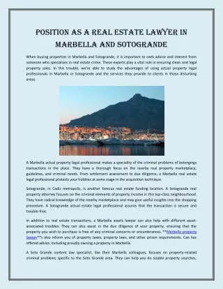 Position as a real estate lawyer in Marbella and Sotogrande