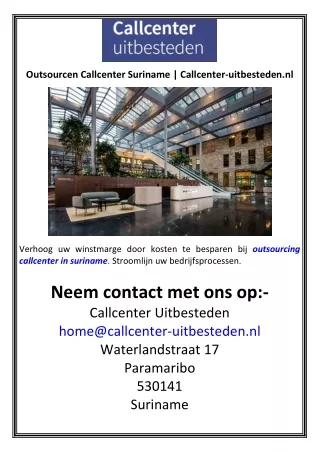 Outsourcen Callcenter Suriname | Callcenter-uitbesteden.nl