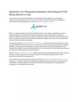 Streamline Your Restauarant Operations with Restaurant POS Billing Software In india