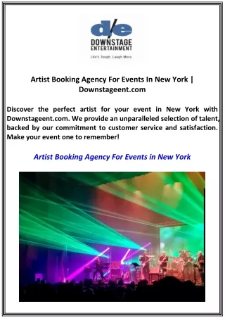 Artist Booking Agency For Events In New York | Downstageent.com