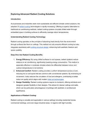 Exploring Advanced Radiant Cooling Solutions
